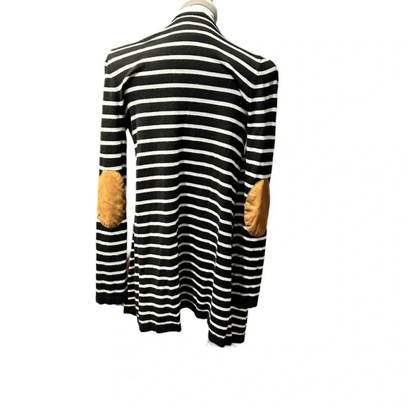 Market & Spruce Sweater Cardigan Black Striped Elbow Patch Long Sleeve S… - Picture 3 of 5